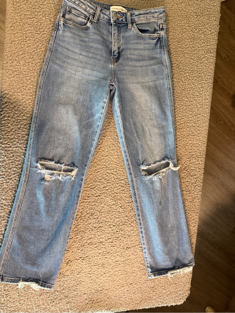Flying Monkey Light Blue Distressed Straight Leg Jeans